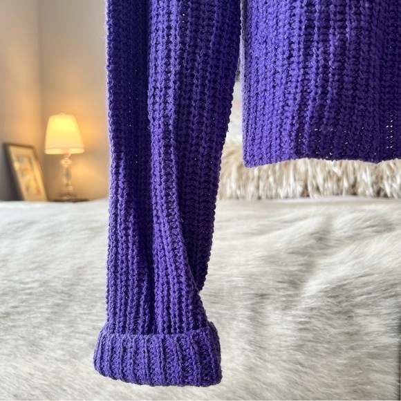 FOREVER 21 Purple S Slouchy Lace Up Back Box Sweater Cable Knit Scoop Neck - Picture 4 of 15